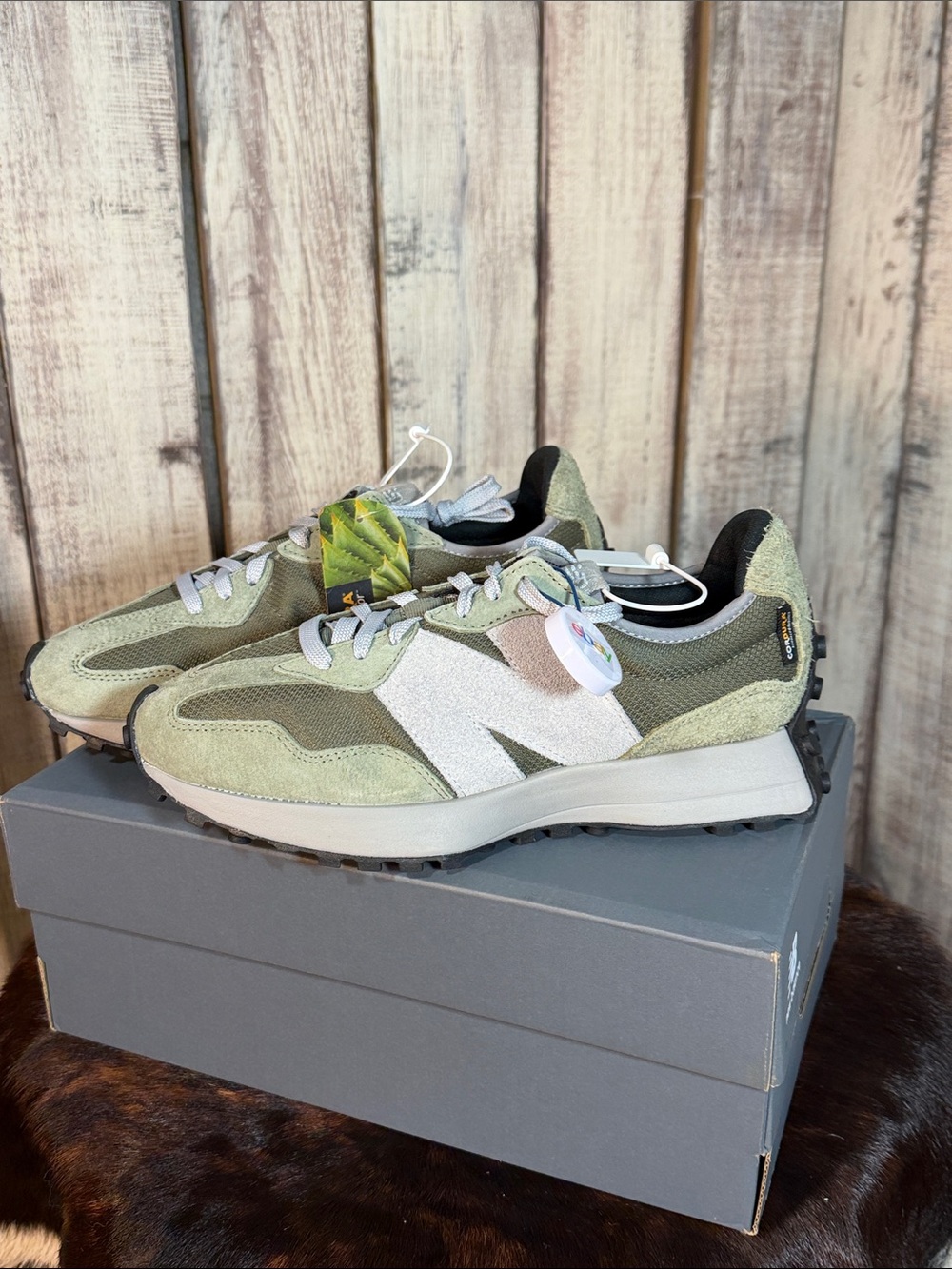 New Balance Men’s or Women's Olive Green Suede & Mesh Sneakers with White N Logo